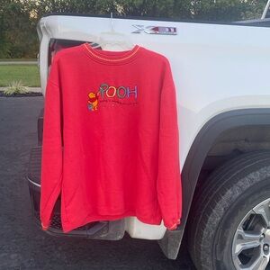 Vintage 90’s embroidered Winnie the Pooh large coral crew neck sweatshirt.